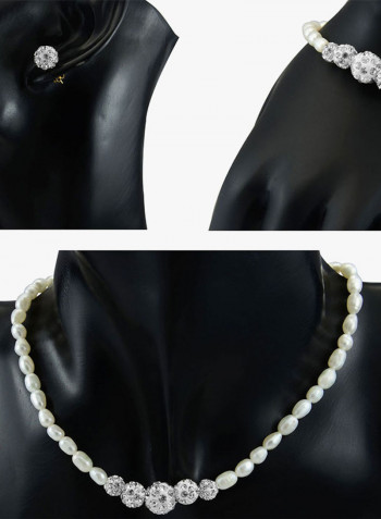 18K Gradual Crystal Balls And Pearls Strand Jewellery Set