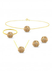 10 Karat Solid Yellow Gold Simple 10 mm Crystal Ball Jewellery Set