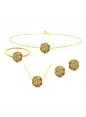 10 Karat Solid Yellow Gold Simple 10 mm Crystal Ball Jewellery Set