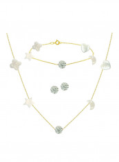 10 Karat Yellow Gold Gradual Built In Mother Of Pearl And Crystal Ball Jewellery Set