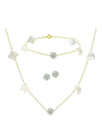 10 Karat Yellow Gold Gradual Built In Mother Of Pearl And Crystal Ball Jewellery Set