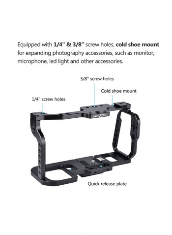 Camera Cage Stabilizer With Top Handle Grip 18.45x18x19.7cm Black