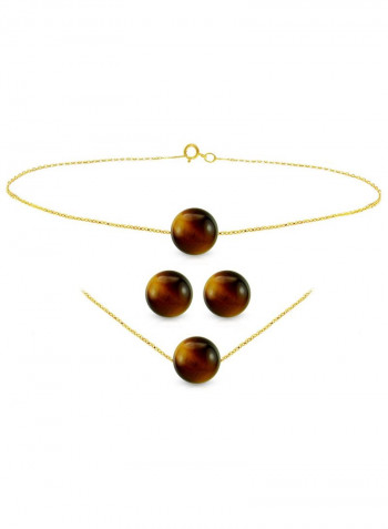 18k Gold Tiger Eye Beads Jewelry Set
