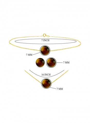 18k Gold Tiger Eye Beads Jewelry Set