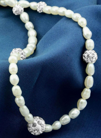 18 Karat Gold Built-In Gradual Crystal Ball And Pearls Strand Jewellery Set