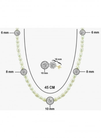 18 Karat Gold Built-In Gradual Crystal Ball And Pearls Strand Jewellery Set