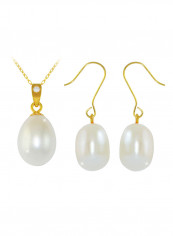 18K Gold Pearl Diamond Pendant Jewellery Set