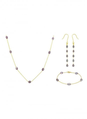 4-Piece 10 Karat Gold Pearls Jewellery Set