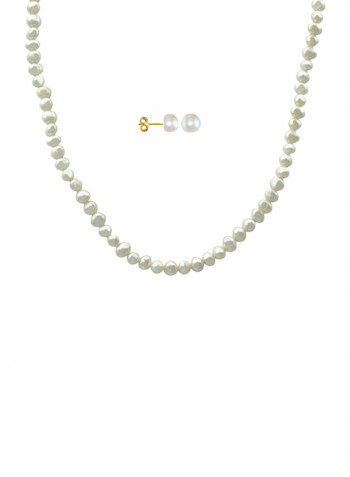Set of 2 Pearl Beads Necklace and Earrings