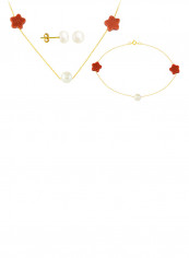 18K Gold Sunstones and Pearl Star Jewellery Set
