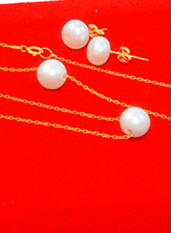 18K Gold Sunstones and Pearl Star Jewellery Set