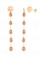 18 Karat Yellow Gold Pearl Studded Dangle Earrings