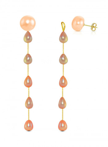 18 Karat Yellow Gold Pearl Studded Dangle Earrings