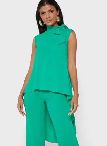 2-Piece Tie Detail Tunic Top And Pants Set Green