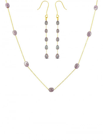 10 Karat Gold Pearls 2 Piece Jewellery Set
