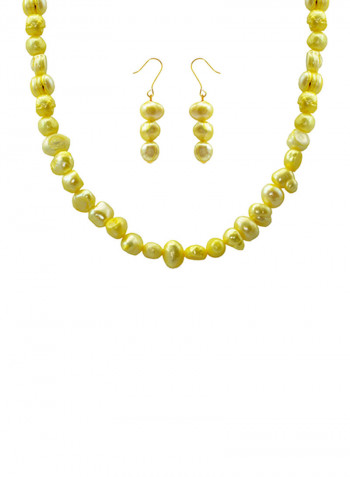 18 Karat Yellow Gold Pearls Strand Jewellery Set