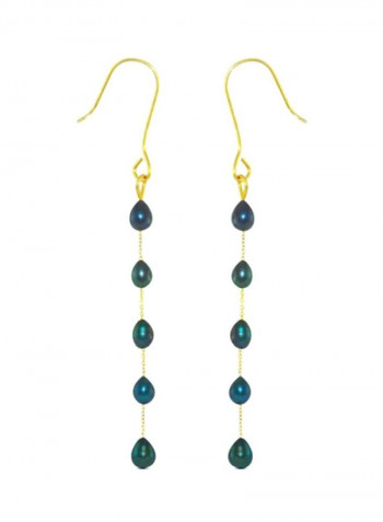 18K Gold Black Pearls Opera Drop Earrings