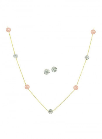 3-Piece 18 Karat Gold Built-In Crystal Ball And Pearl Jewellery Set