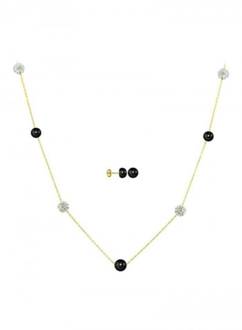 3-Piece 18 Karat Gold Crystal Ball And Pearl Jewellery Set