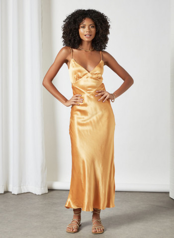 Back Tie Slip Dress Yellow