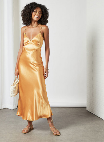 Back Tie Slip Dress Yellow