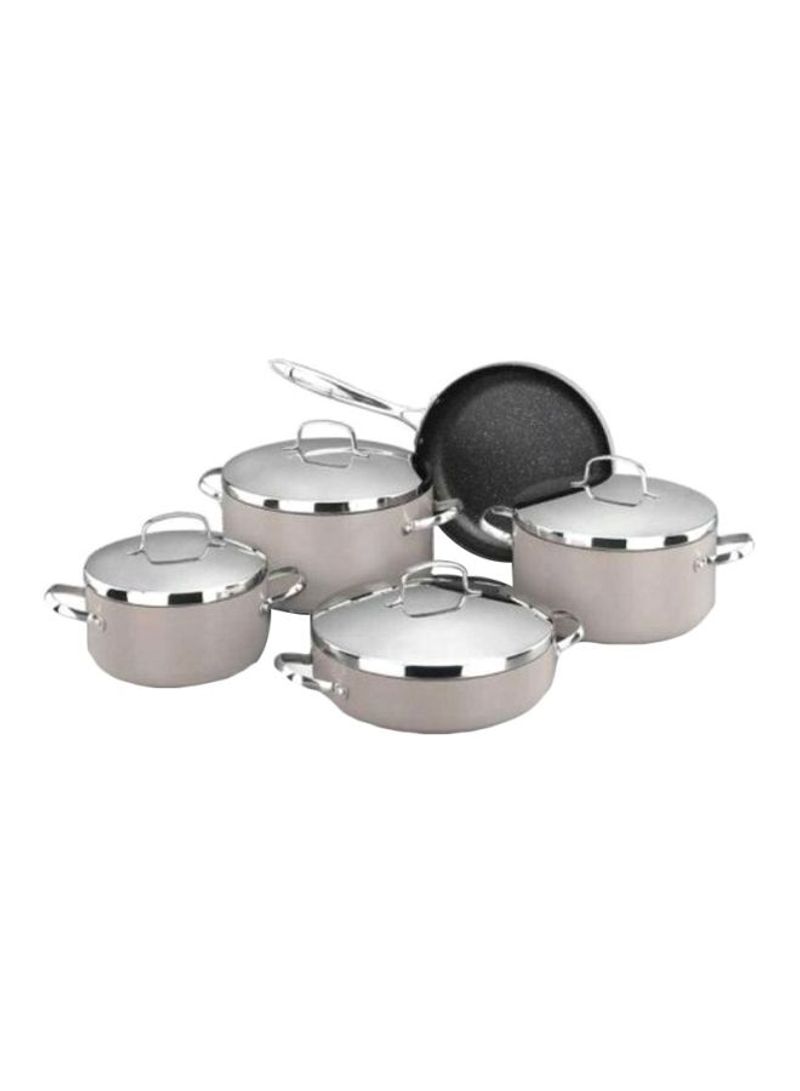 9-Piece Cookware Set Beige/Clear/Silver 20x10.5 Casserole, 24x12.5 Casserole, 26x13 cm Casserole, 26x7.5 cm Casserole, 26x5.5  Frypancm