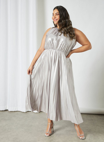 Plus Size Pleated Dress Silver