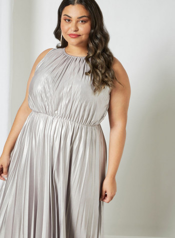 Plus Size Pleated Dress Silver