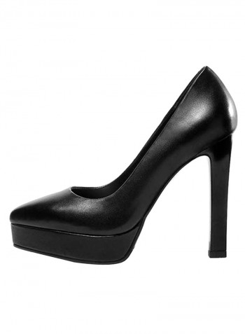 Leather Pull-on Pumps Black