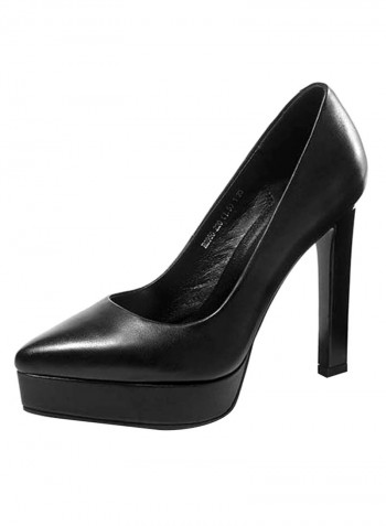 Leather Pull-on Pumps Black