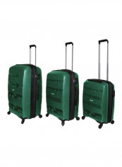 Bella Hardside 3 Piece Luggage Trolley Set Green/Silver/Black