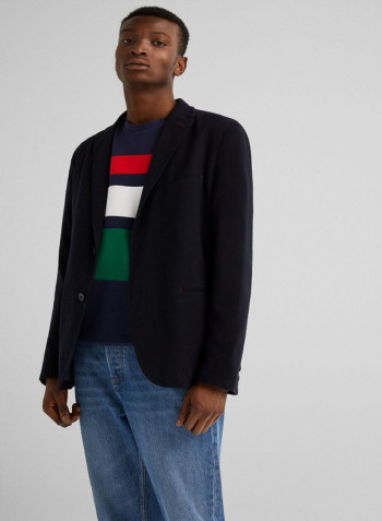Plain Long Sleeve Business Jacket Dark Blue
