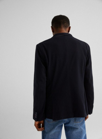 Plain Long Sleeve Business Jacket Dark Blue