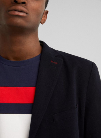 Plain Long Sleeve Business Jacket Dark Blue