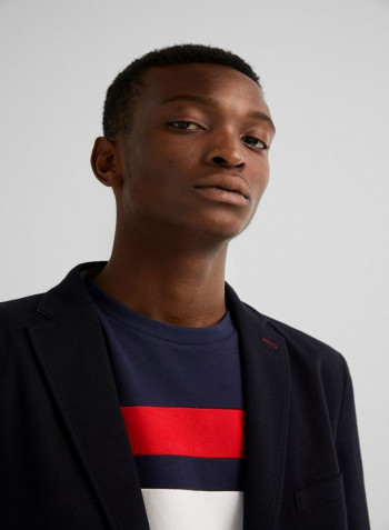 Plain Long Sleeve Business Jacket Dark Blue