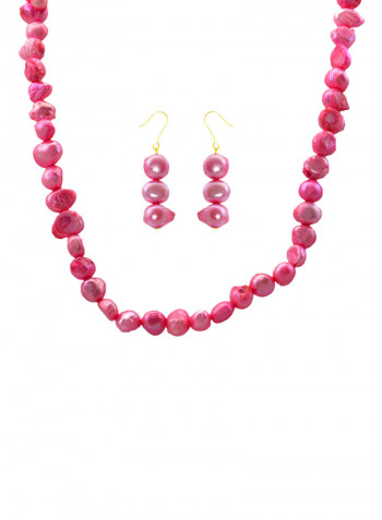 Set of 2 Pearl Beads Necklace and Earrings