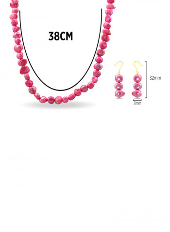Set of 2 Pearl Beads Necklace and Earrings