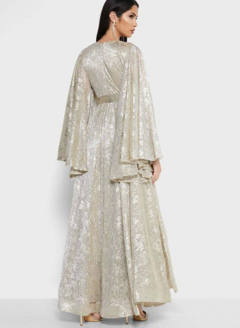 V-Neck Maxi Dress Beige/White