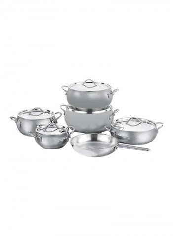 11-Piece Tombik Cookware Set Silver/Clear Casserole 1x1.8, Casserole 1x3.5, Casserole 1x5.5, Low Casserole 1x3.6L