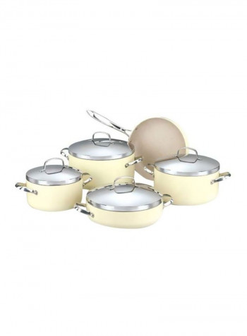 9- Piece Zeta Plus Cookware Set Beige/Silver Casserole 20x10.5, Casserole 24x12.5, Casserole 26x13, Casserole 26x7.5, Fry Pan 26x5.5cm