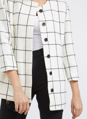 Checked Three-Quarter Sleeve Jacket White