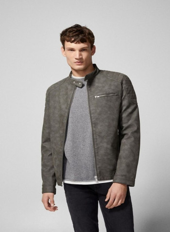 Plain PU Jacket Dark Grey