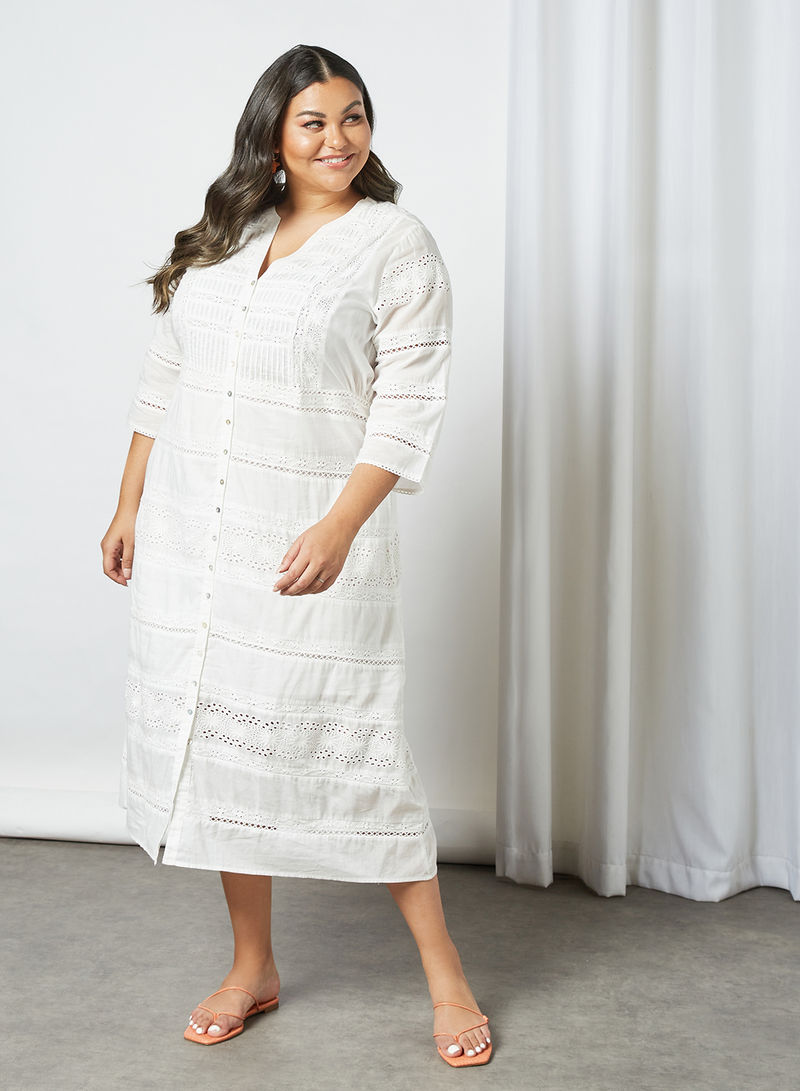 Plus Size Schiffli Detail Dress White