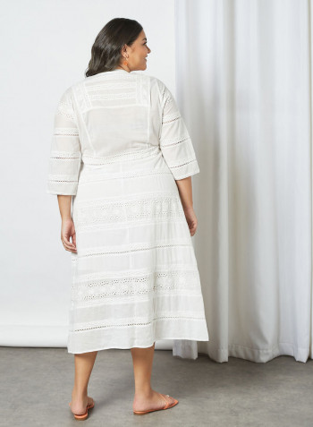 Plus Size Schiffli Detail Dress White
