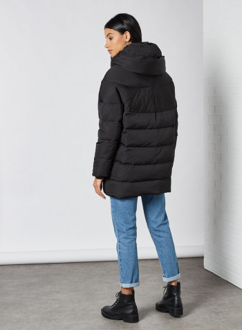 Longline Hooded Puffer Jacket Black