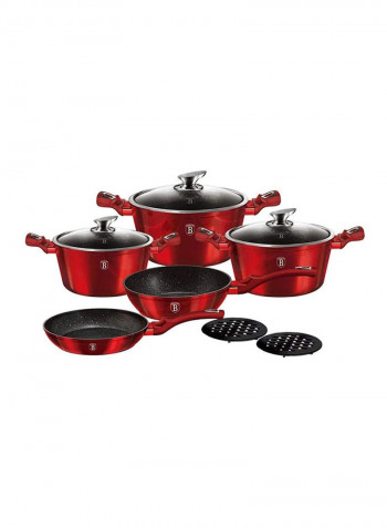10-Piece Burgundy Metallic Line Cookware Set Red