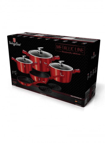 10-Piece Burgundy Metallic Line Cookware Set Red
