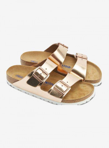 Arizona Double Strap Buckle Closure Slides Gold