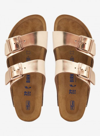 Arizona Double Strap Buckle Closure Slides Gold