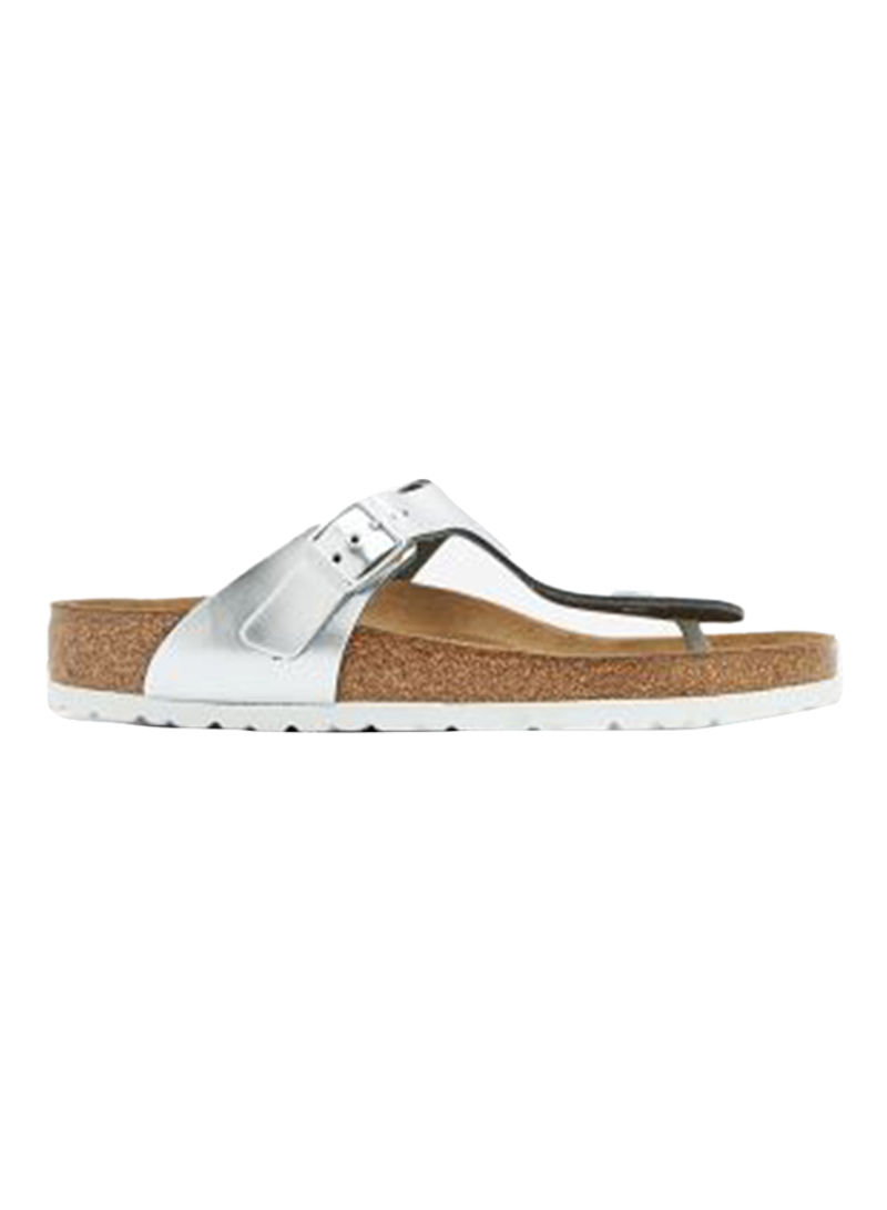 Buckled T-Strap Comfy Sandals Silver